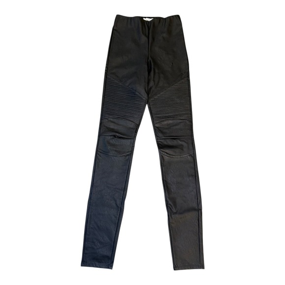 Good American Faux Leather Moto Leggings Ribbed Detail Black Size Small‎ NWOT - Picture 1 of 7